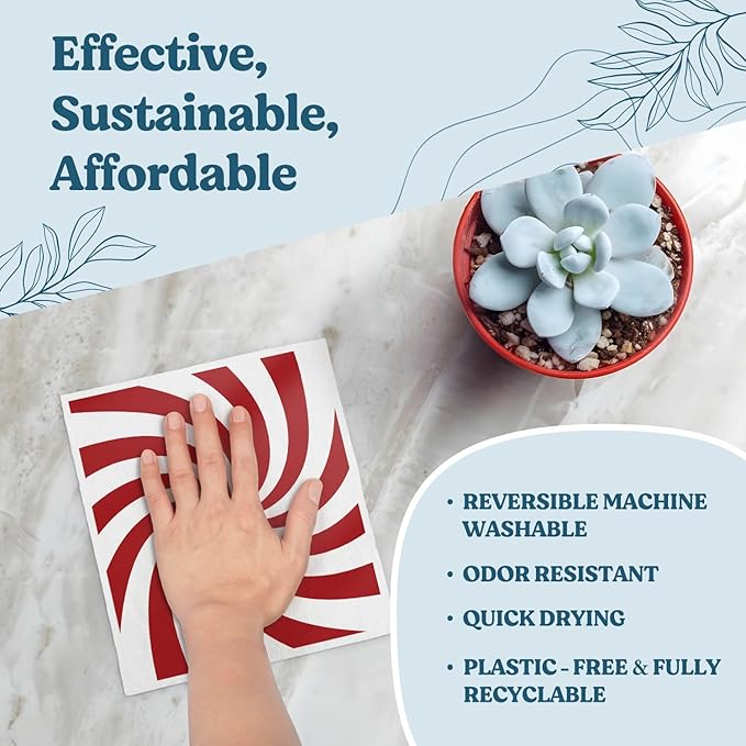 Swedish Dishcloths for Kitchen, Christmas Xmas Snowflake Red Kitchen Dish Towels for Washing Dishes, 4 Pack Reusable Paper Towels, Sponge Cloths for Winter Holiday Baking Cooking Home Cleaning