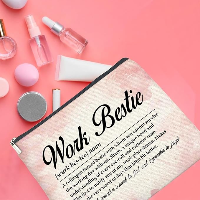 Gifts for Work Bestie Makeup Bag, Leaving New Job Farewell Gifts for Coworker Colleague Work Friend Work Bestie Definition Zipper Makeup Pouch