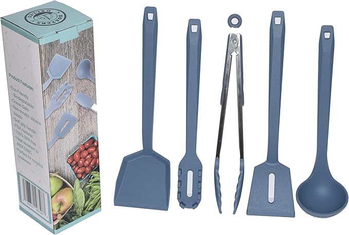 Kitchen Utensil Set – Eco Friendly, Ocean Safe, 5PCS with Soft Grip handles Great for boats, RV’s and Kitchens