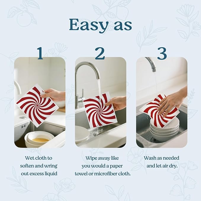 Swedish Dishcloths for Kitchen, Christmas Xmas Snowflake Red Kitchen Dish Towels for Washing Dishes, 4 Pack Reusable Paper Towels, Sponge Cloths for Winter Holiday Baking Cooking Home Cleaning