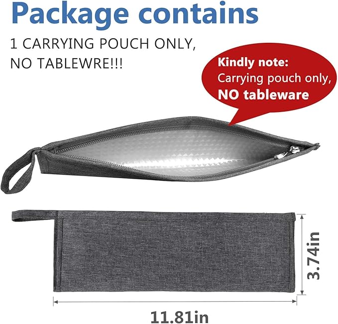 Aosbos Reusable Straws Carrying Case Stainless Steel Straws Pouch Metal Straws Bag Silicone Straws Case Chopsticks Case Portable Cutlery Set POUCH Travel Utensil Sets CARRYING CASE, Grey