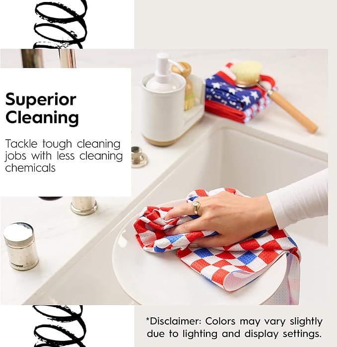 GEOMETRY Kitchen Towels - Quick Dry, Absorbent Microfiber Dish Towels for 4th of July, Memorial Day, Veterans Day, and Holiday Decor - Red, White, and Blue- Patriot Picnic