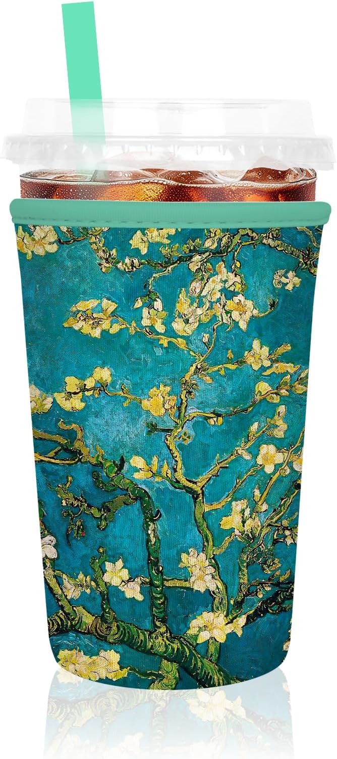 Iced Coffee Sleeve, Reusable Insulated Neoprene Cup Sleeve for Cold & Hot Drinks Beverages, Cup Holder for 22-24oz Coffee Cups, Van Gogh Apricot Tree