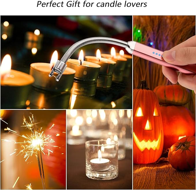 MEIRUBY 2Pack Electric Candle Lighter, Birthday Christmas Stocking Stuffers Gifts for Women Mom Men Wife Sister, USB Arc Rechargeable Windproof Long Lighter for Candle BBQ Housewarming Gift Idals
