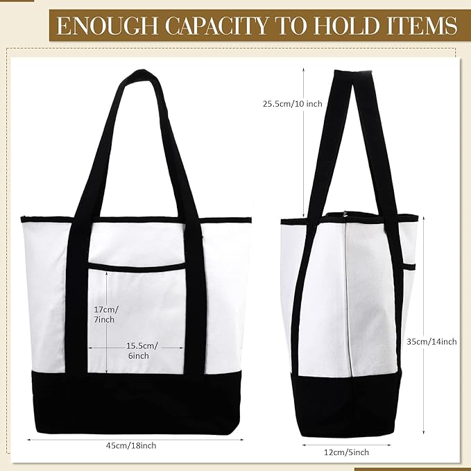 Reginary 16 Pcs Canvas Tote Bags Bulk with Outer Pocket 18 Inch Reusable Shopping Grocery Blank Tote Bag for Women Mother DIY