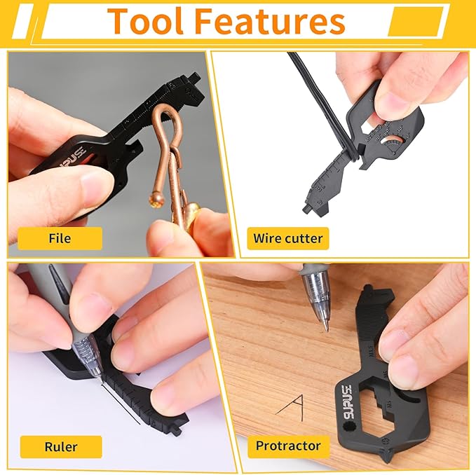 Men Keychain Multitool 2 Pack, 20 In 1 Key Shaped Pocket EDC Gadgets, Multi Tool with Drill Drive Screwdriver and Bottle Opener Keychain, Perfect Gifts for Men, Women, Dad and Outdoor, Black