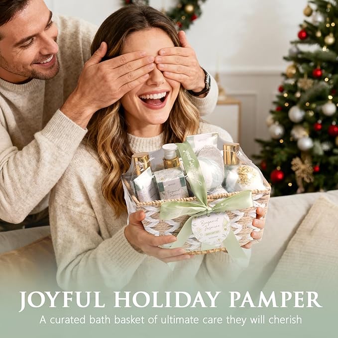 Christmas Birthday Gifts for Women, Bergamot Jasmine Relaxing Spa Gift Baskets for Women Self Care Package Bath Gift Set, Home Bath and Body Kit Pampering Gifts for Womens Mom Her Friends Sister Wife