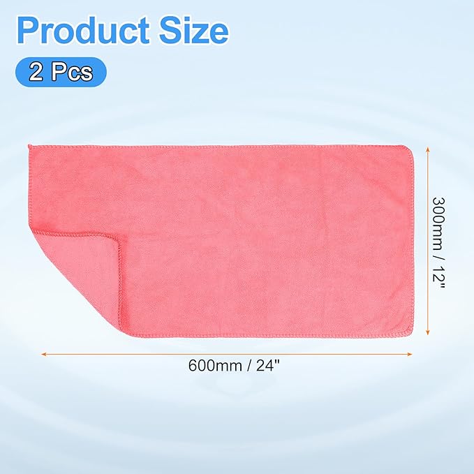 HARFINGTON 2 Pack Microfiber Cleaning Cloth, 24" x 12" Multi-Functional Cleaning Towels Reusable Absorbent Rags for Car Wash Kitchen Household Window Clean, Rose Red