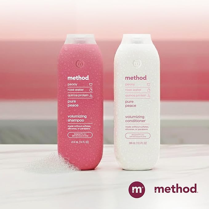 Method Volumizing Shampoo, Pure Peace with Rose, Peony, and Pink Sea Salt Scent Notes, Paraben and Sulfate Free, 14 oz (Pack of 1)