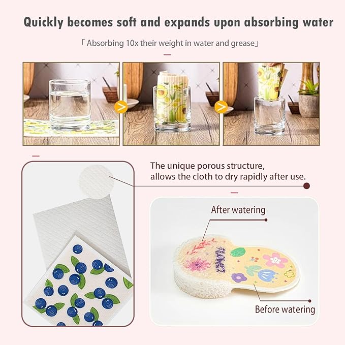Swedish Dishcloths for Kitchen, 5 Large Square Super Absorbent Washable Paper Towels with 2 Small Thick Reusable Swedish Dish Cloths, Quick Drying Cleaning Rags