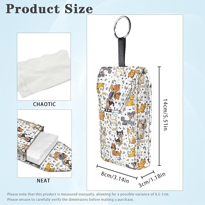 Purse Tissue Packs Tissue Holder with Hanging Rope Portable Pocket Tissue Holder Snap Button Enclosed Travel Tissue Packs for Coins Keys Cute Dog