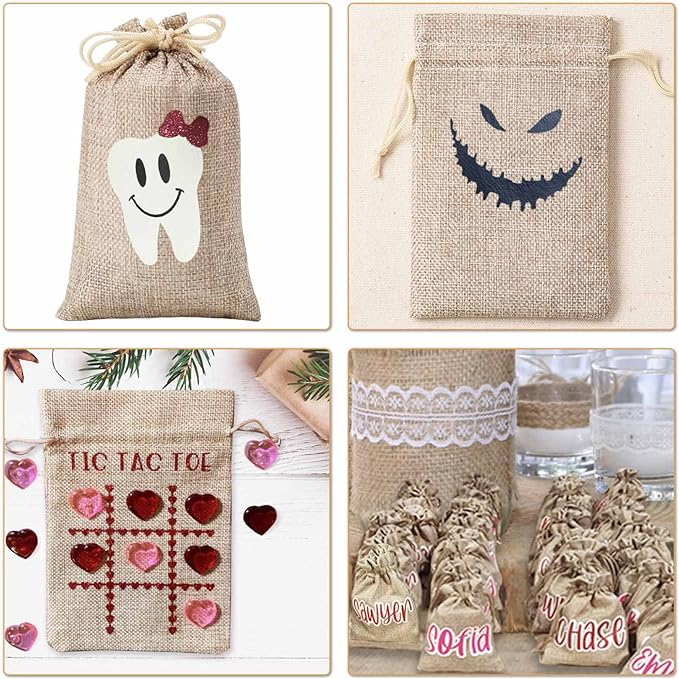 Homum 25Pcs Premium Burlap Gift Bags with Drawstring and 25Pcs Gift Tags & String, 4x6 Inch Reusable Gift Burlap Linen Sacks Bag for Wedding Favors Party Jewelry Pouches, Christmas, Coffee, DIY Craft