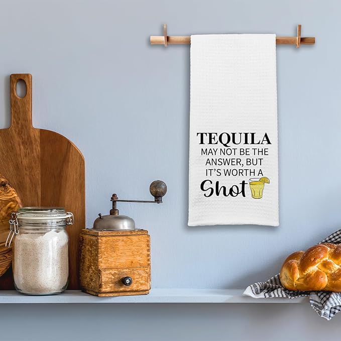 Funny Tequila Kitchen Towels, Tequila May Not Be The Answer But It's Worth A Shot Dishcloths, Bar Decor Towels for Bartenders, Housewarming Gifts for Women Friend Bartenders Cocktail Lovers