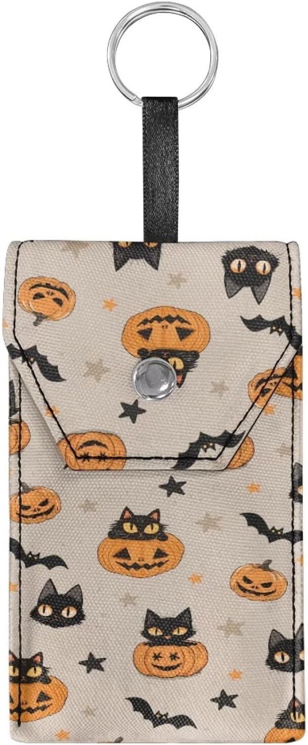 Black Cat Bat Print Purse Tissue Holder Portable Pocket Tissue Holder for Coin Keys Tissues with Hanging Rope Snap Button Enclosed