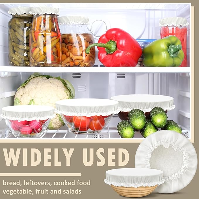 10 Pack Cloth Bowl Covers for Bread Rising - 5 Size Stretch Elastic Food Storage Container Lids - Reusable Cotton Fabric Covers for Food, Fruits, Leftovers (Linen)