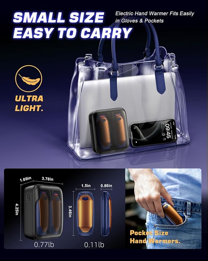 Kesguar Hand Warmers Rechargeable - 2 Pack 14000mAh AI Electric Hand Warmers with Charging Case, Magnetic 2 in 1 Pocket Handwarmers, Portable Heater Gifts for Women/Men/Golf/Camping/Hunting