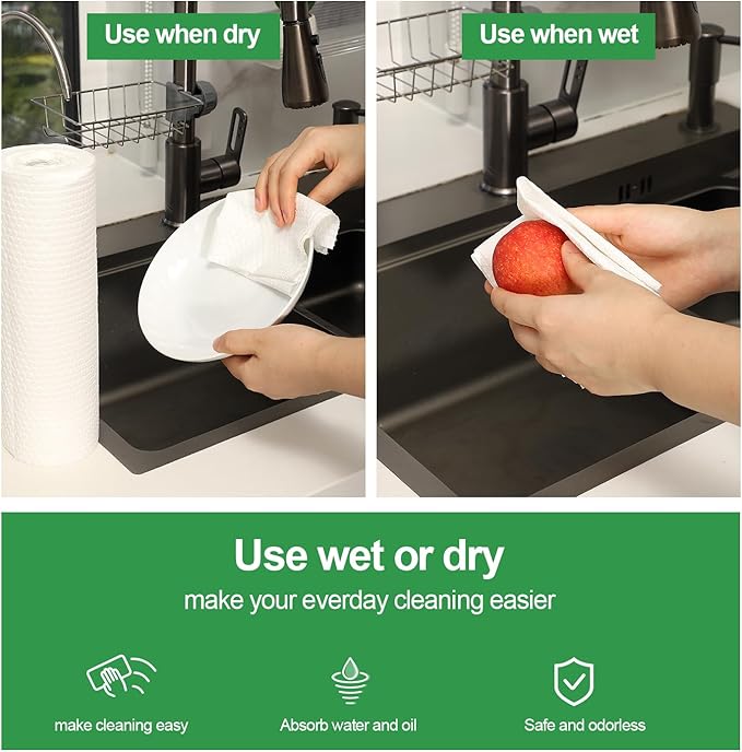 S.T.D Reusable Kitchen Dishcloth – Suitable for Home, Gatherings Cleaning, Washable Multi-Purpose Cleaning Cloths, Self-Adhesive Hooks – 2 Rolls 100 Sheets （White）