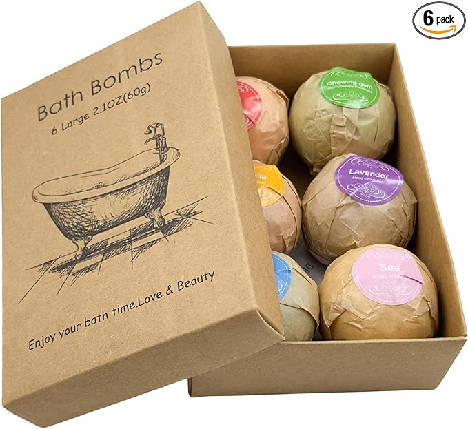Bath Bombs Gift Set 6 Pack with Essential Oils & Plant Extracts, Luxury Fizzy Bath Bombs for Moisturizing Relaxation Aromatherapy, Christmas Valentine Mothers Day Spa Gifts for Women Men Her Him