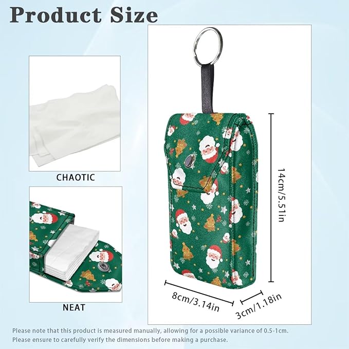 Santa Claus Snowflake Purse Tissue Holder Portable Pocket Tissue Holder for Coin Keys Tissues with Hanging Rope for Christmas Snap Button Enclosed