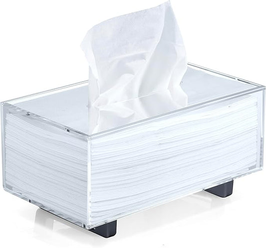 YoBa Thick Acrylic Tissue Box Holder Rectangular Tissue Box Dispenser with Black Plated Aluminum Legs for Bathroom, Kitchen, Bedroom, Office, Hotels and Restaurant (Rectangle, Clear (Black Legs))