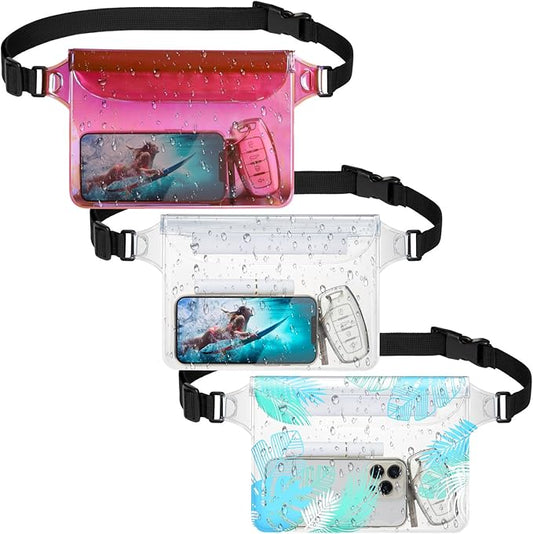 F-color Waterproof Fanny Pack - Cruise Essentials 2025 - Waterproof Pouch, Triple Zipper Roll-Top Dry Bag for Phone with Adjustable Waist Strap, Keep Passport Valuables Dry for Beach Kayaking Boating
