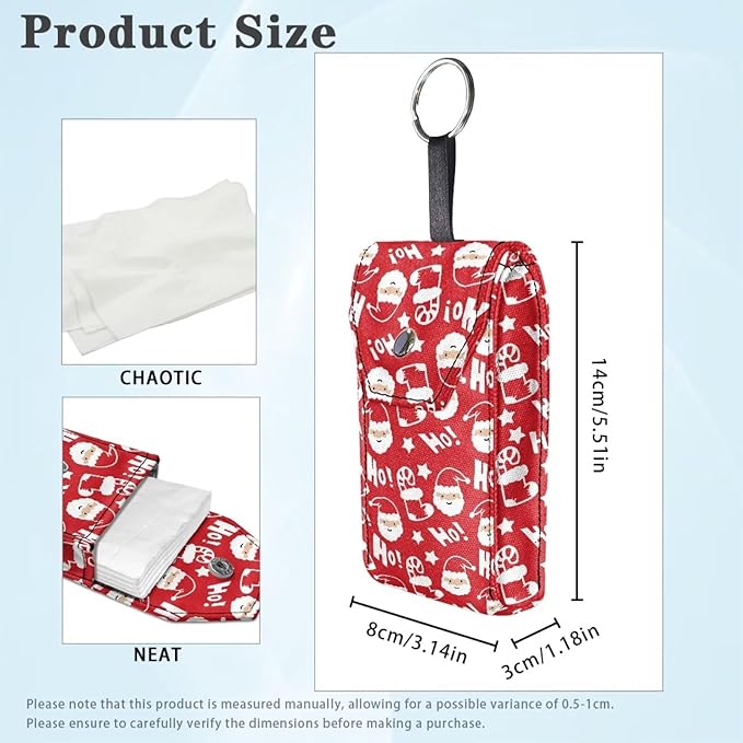 Red Santa Claus Print Purse Tissue Holder Portable Pocket Tissue Holder for Coin Keys Tissues with Hanging Rope for Christmas in July Snap Button Enclosed