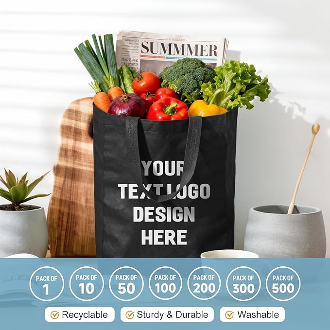 Custom Tote Bags with Your Logo, Personalized Reusable Shopping Bags for Shopping Business