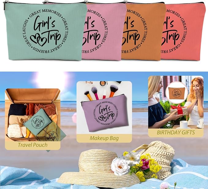 5 Pcs Girls Trip Gifts Favors, Girls Weekend Gifts Makeup Bag, Bestie Gifts Weekend Bag Travel Gifts Vacation Cosmetic Bag, Friendship Gifts for Women Friend, Graduation Wedding Gifts Toiletry Bag