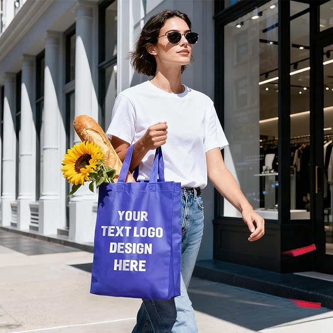 Custom Tote Bags with Your Logo, Personalized Reusable Shopping Bags for Shopping Business