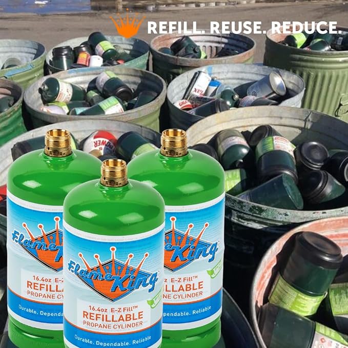 Flame King Refillable 1LB Empty Propane Cylinder Tank - Reusable - Safe and Legal Refill Option - DOT Compliant - 16.4 oz, Green