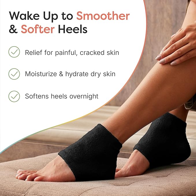 ZenToes Moisturizing Socks for Cracked Heel Treatment, Vitamin E, Olive Oil and Jojoba Oil Heel Socks, Stocking Stuffers for Women, Spa Self Care Gifts for Women (Fuzzy Black, Wide Width)
