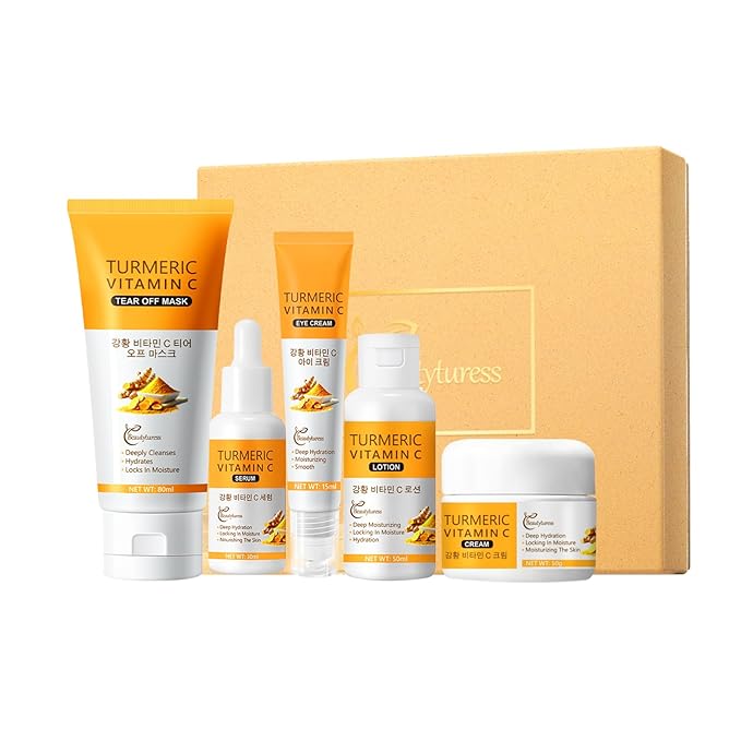 Turmeric Skin Care Set for Women, 5Pcs Hydrating & Nourishing Facial Care Kit with Cleanser, Toner, Serum, Eye Cream & Moisturizer – Soothing & Revitalizing Daily Skincare Gift Set