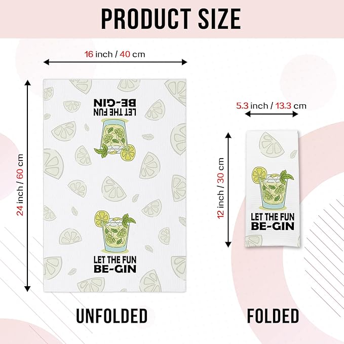 Funny Kitchen Dish Towel 'Let The Fun Be-Gin' Soft Dish Towels Funny Sayings Towels for Kitchen Decor Sweet Housewarming Gifts Novelty Birthday Gifts for Women Men Host Hostess Chef Friend