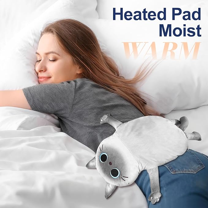 Microwave Heating Pad for Cramps Pain Relief, 22 * 13'' Moist Microwavable Stuffed Animal Period Menstrual Heating Pads for Back, Neck Shoulder and Knee, Big Siamese Cat