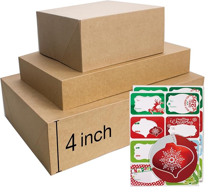 12 Rustic Kraft Gift Wrap Boxes with Lids for wrapping Large Clothes (Assorted sizes for wrapping Robes,Blankets, Coat, and Shirts) and 80 Different Occasion Tag Stickers for Mother’s, Father’s Day,Birthdays, Baby Showers, Weddings Presents Packaging