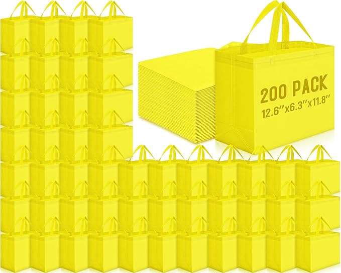 Windyun Reusable Grocery Bags Large Non Woven Shopping Bags with Handles Foldable Portable Tote Bulk, 12.6 x 11.8 x 6.3 Inch