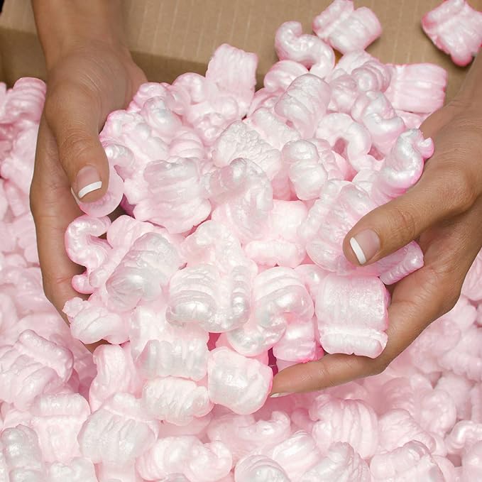 Pink Packing Peanuts, 3.5 Cubic Feet, Anti-Static S Shaped Cushioned For Shipping, Void Filling & Storage, Pink Packing Peanuts Popcorn