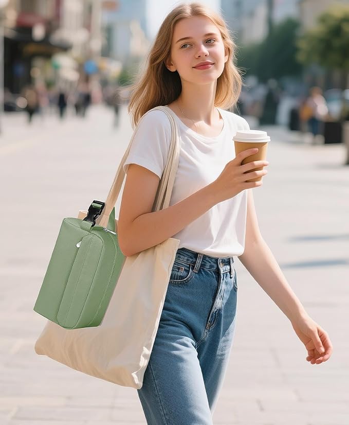 Small Insulated Snack Bag Lunch Box,Collapsible Reusable Small Lunch Bag with Snap Buckle Handle for Beach Travel Picnic,Green 5-Can(3L)