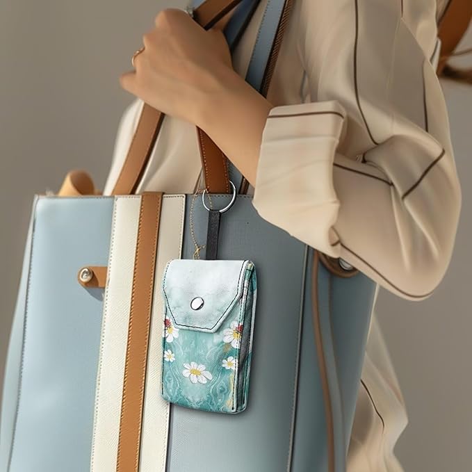 Tissues Purse Pocket Sturdy Tissue Holder for Purse Coins Purse Size Travel Tissue Pouch with Hanging Rings and Snap Button Marble Daisy