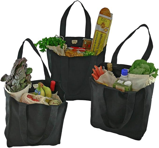 Simple Ecology Organic Cotton Deluxe Reusable Grocery Shopping Bag; Bottle Sleeves, Rigid Bottom Support (UPDATED DESIGN)