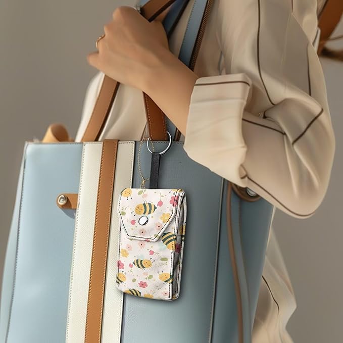 Bee Flower Tissues Purse Pocket Canvas Purse Tissue Packs Snap Button Enclosed Portable Tissue Holder for Office Travel Daily Outgoing