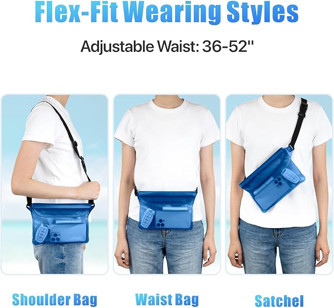 F-color Waterproof Fanny Pack - Cruise Essentials 2025 - Waterproof Pouch, Triple Zipper Roll-Top Dry Bag for Phone with Adjustable Waist Strap, Keep Passport Valuables Dry for Beach Kayaking Boating