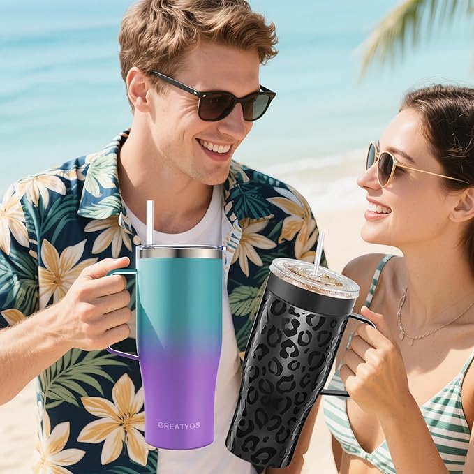 Universal Iced Coffee Sleeve with Handle - Insulated Double Wall Reusable Stainless Steel Holder Insulator for Cold Drinks Fits Small Medium Large To Go Cups Gifts for Men Women Him Her (Fairyland)