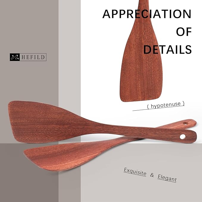 2PCS Wooden Spatulas for Cooking, 12.8inch Coated Mahogany Turners for Frying, Non-Scratch Wood Bevel Spurtle for Pan & Wok, Wooden Cooking Utensils for Non Stick Cookware, Long Handle Scraper