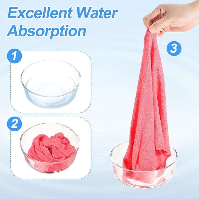 HARFINGTON 2 Pack Microfiber Cleaning Cloth, 24" x 12" Multi-Functional Cleaning Towels Reusable Absorbent Rags for Car Wash Kitchen Household Window Clean, Rose Red