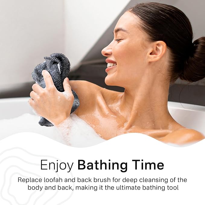 Yiclick Exfoliating Body Scrubber, Back Scrubber for Shower Bath, Japanese Scrub Wash Cloth, Exfoliating Washcloth Towel for Men Women, Body Exfoliator Loofah Luffa Sponge Net Rag Back Washer (Black)