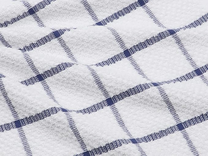 Cotton Dish Towels for Kitchen Drying Dishes, Set of 3, Terry Kitchen Hand Towels, Light and Soft Tea Towels for Baking, 15 Inch x 25 Inch (Blue Set)