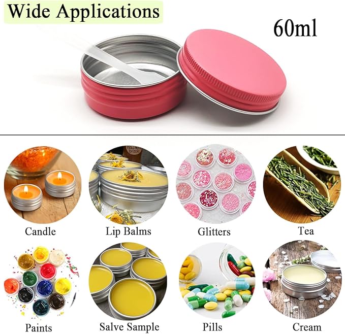 10pcs 60ml Round Lip Balm Tin Cans, 60 Gram Aluminum Tins Cosmetic Sample Containers with Screw Lid, 60g Metal Empty Tins Storage Travel Jars for Salves, Lip Balms, Face Cream, Candle, Tea