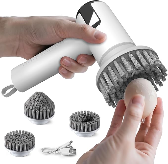 Electric Egg Cleaner Brush – Egg Washer for Fresh Eggs & Vegetable Brush with Battery Level Display,2 Speed Settings,3 Replaceable Heads,IPX7 Waterproof,Ideal for Tough-Skinned Vegetables