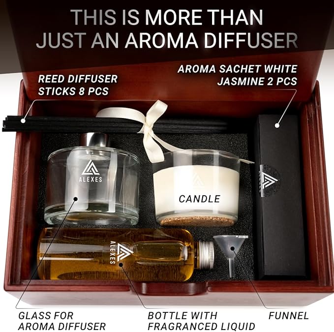 Essential Oil Diffuser Set Jasmine Reed Diffuser Fragrance – Infuser Aroma Gift Set – Room Scent Aesthetic – Home Fragrance Scent Kit
